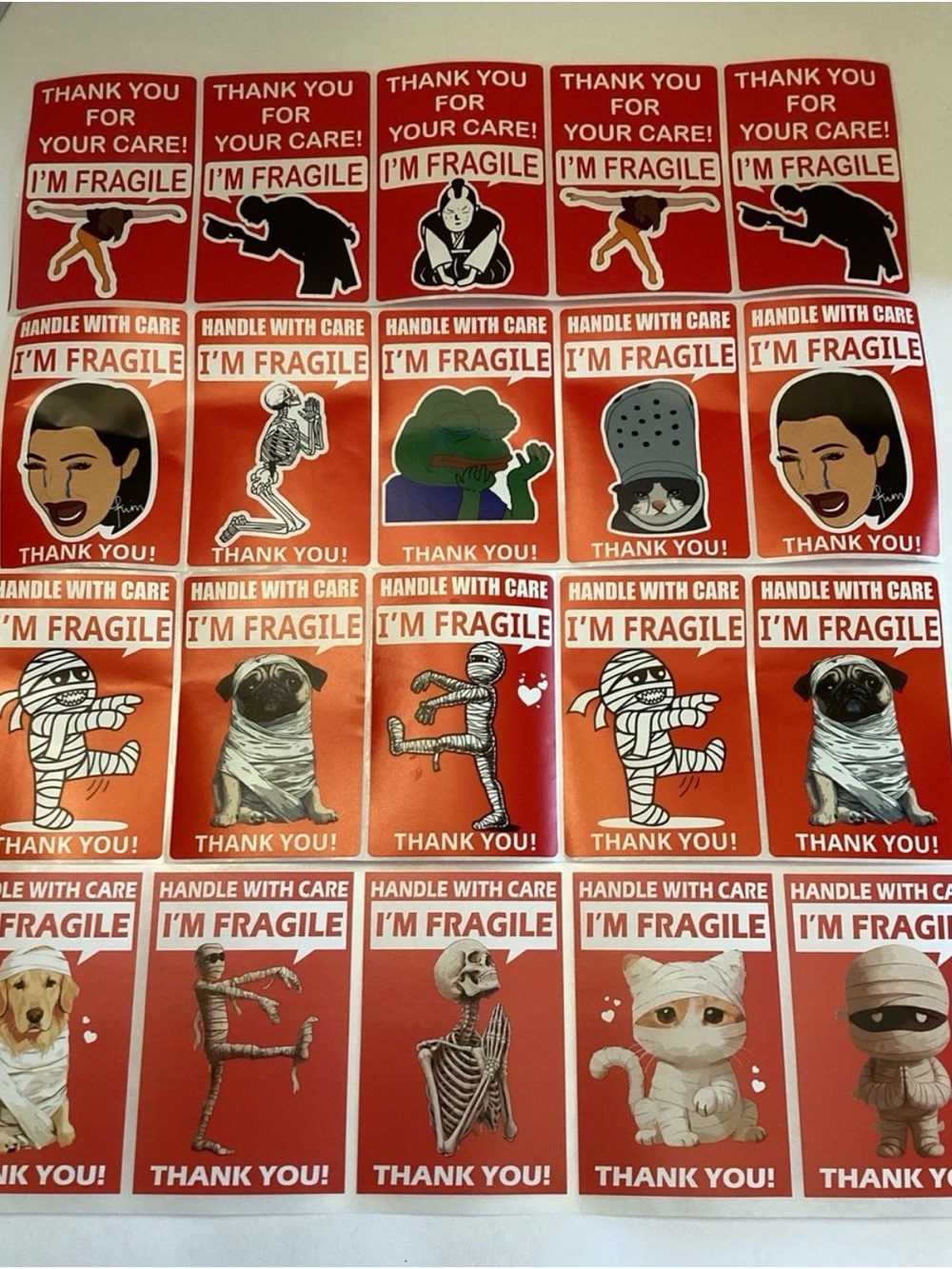Fragile Stickers 50 Funny Variety 2”x3”